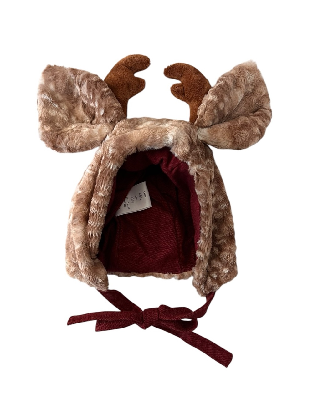 Native Fable Plush Reindeer Ear Kids Hat with Ties - Brown